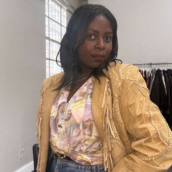 Watercolor Edwardian pink blue 80s  large collar button long sleeve blouse - Picture 12 of 12